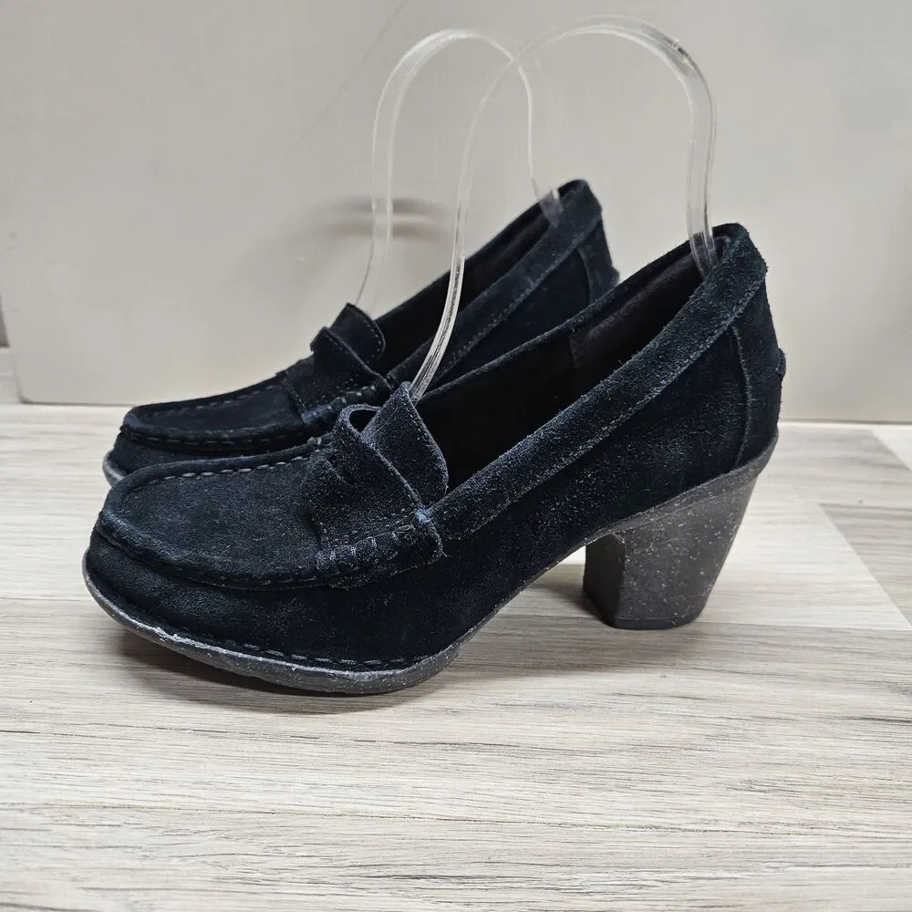 Clarks Unstructured Carleta Belle Black Heeled Penny Loafer Womens Size 6.5